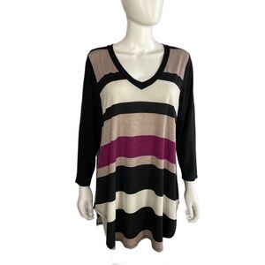 Emerald Purple Striped V-Neck A-Frame Long Length Leggings Tunic